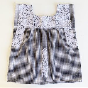 J. Marie Gingham Embroidered Blouse Size Large